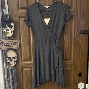Faux Wrap Charcoal Dress